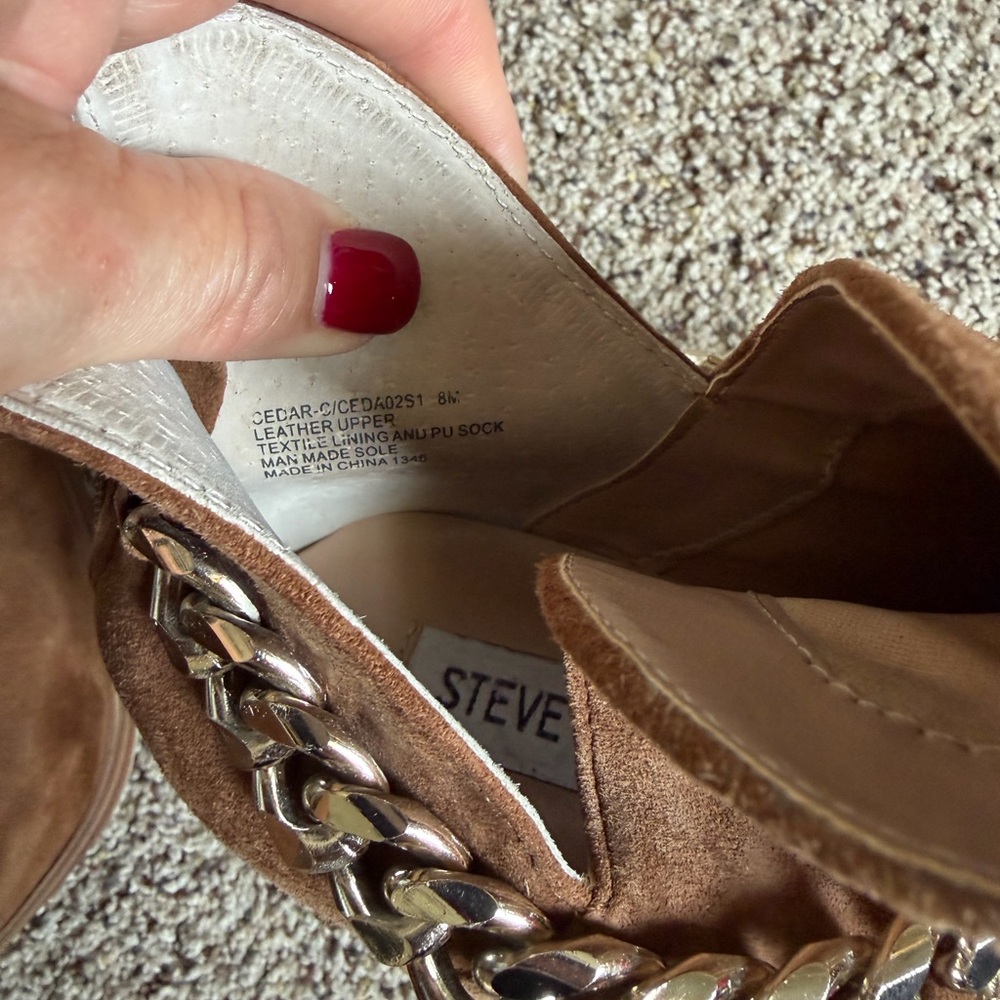 Steve Madden Brown Suede Ankle Boots with Gold Chain Detail